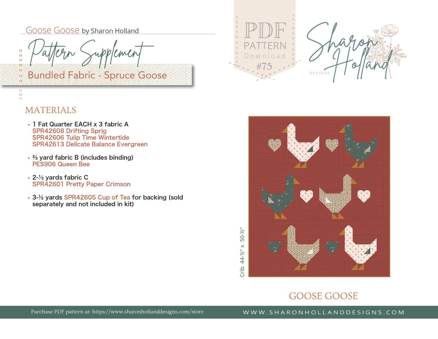 GOOSE GOOSE QUILT KIT CRIB SIZE - In Collaboration with Sharon Holland and her spruce collection