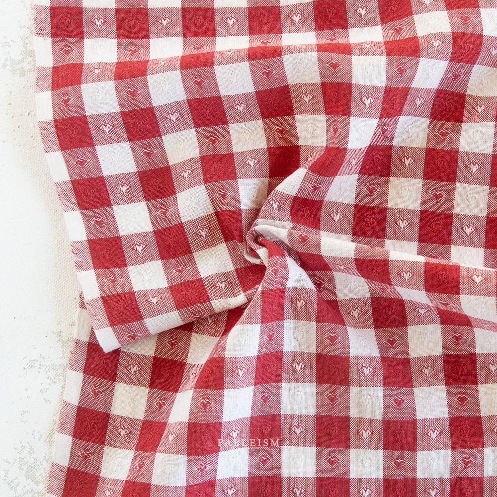 QUEEN OF HEARTS - Dobby Hearts Gingham in Cherry