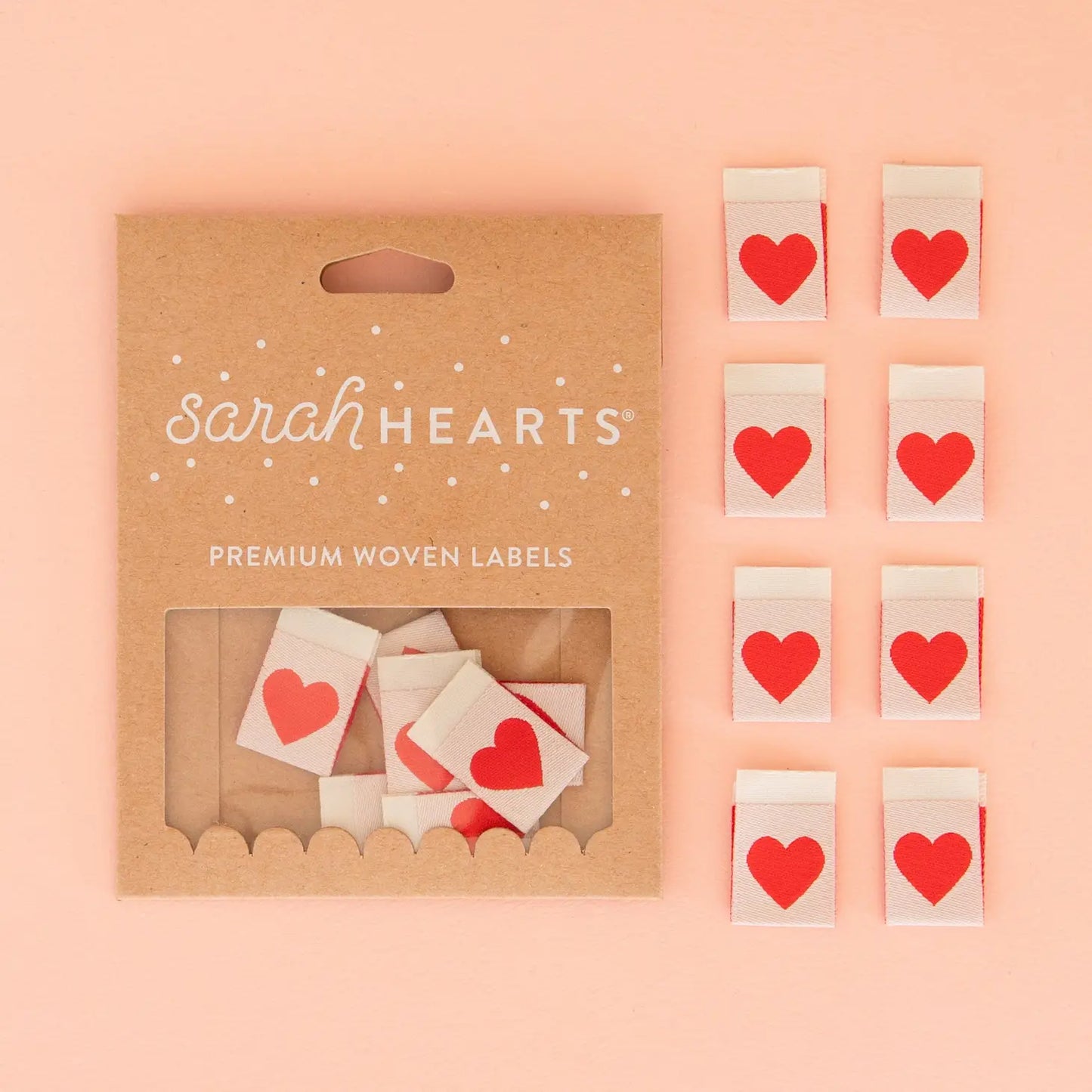 SARAH HEARTS - Premium Woven Labels - Red Heart Woven Label