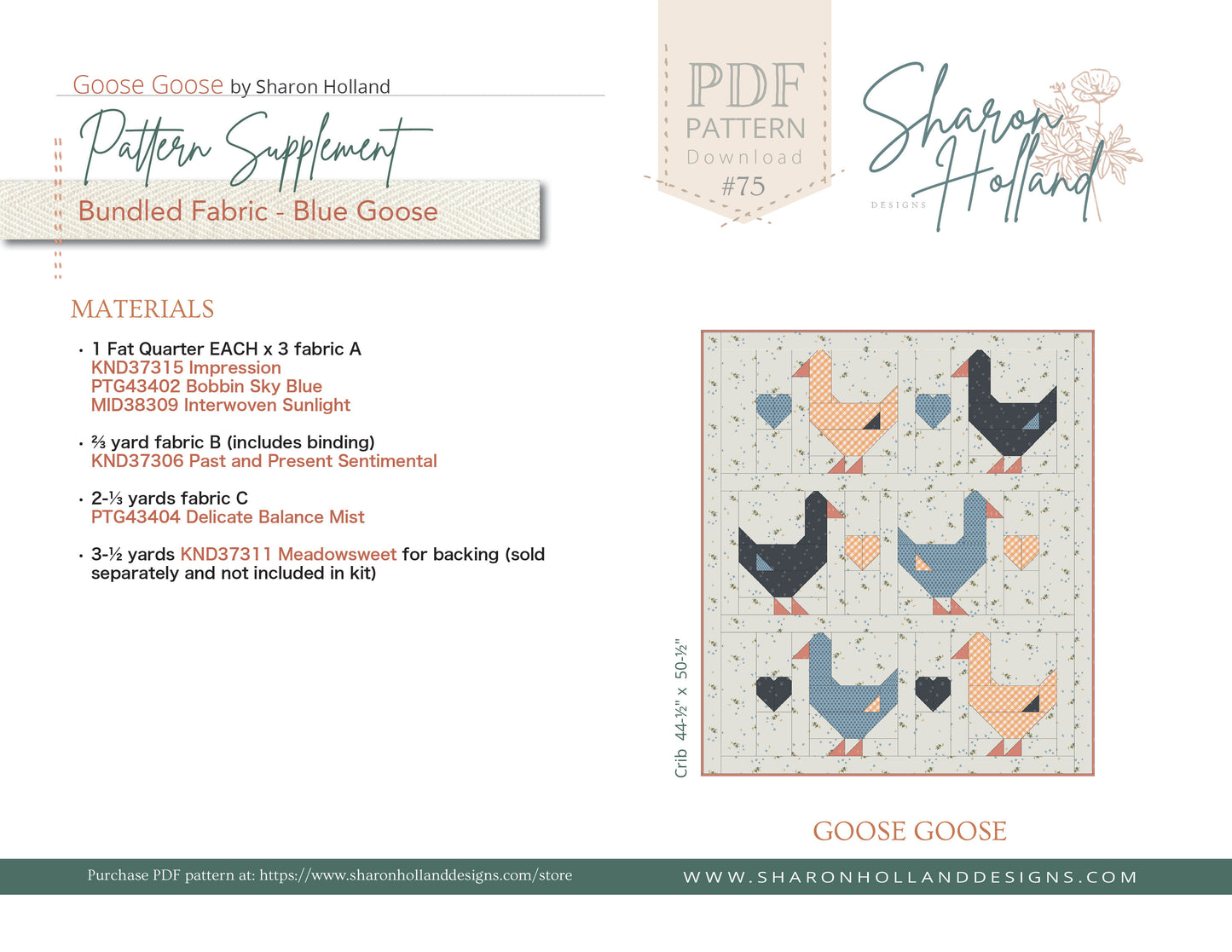 GOOSE GOOSE QUILT KIT CRIB SIZE - In Collaboration with Sharon Holland