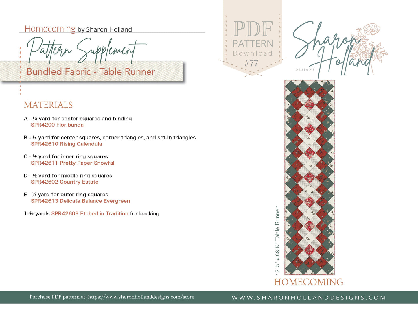 HOMECOMING TABLE RUNNER KIT WITH BACKING - In Collaboration with Sharon Holland