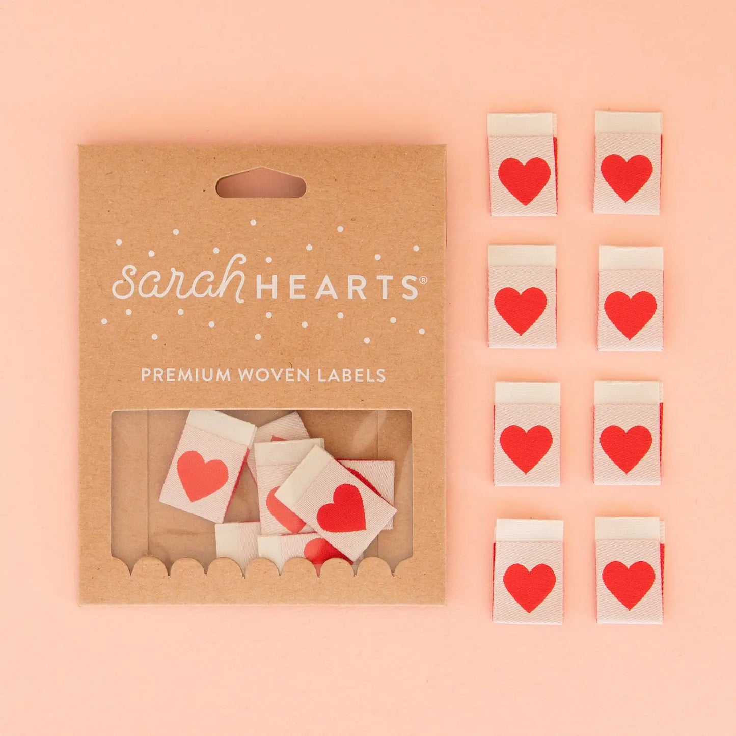 SARAH HEARTS - Premium Woven Labels - Red Heart Woven Label